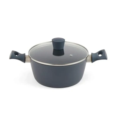 Imagen de Salter BW12270EU7 Olla antiadherente de 24 cm, apta para inducción, sin PFOA, uso poco/sin aceite, asas suaves al tacto, aluminio forjado, tapa vidrio templado y ventilación vapor, cazuela,