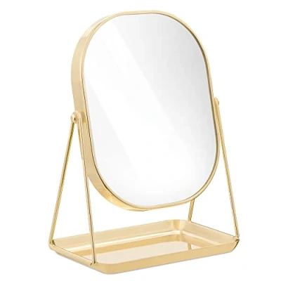 Imagen de Navaris Espejo de Maquillaje para Mesa tocador baño Accesorio Decorativo con Soporte y Base Poner Joyas cosméticos Oro Rosa