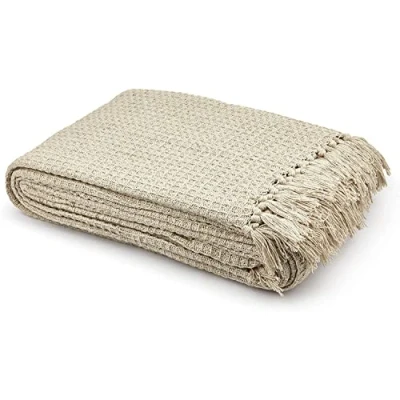 Imagen de StylemyBedroom 100% Algodón Tejido Panal Waffle Sofá/Colcha (Beige, 230cm X 254cm (90&quot; 100 &quot;))