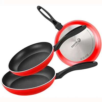 Imagen de Fagor Maxima Set Juego Sartenes Inducción 20 24 28 cm, Aluminio Forjado, Espesor 4 mm, Antiadherente Ecológico XYLAN PLUS sin PFOA, Apta Todas Las Cocinas, Vitrocerámica, Gas, Lavavajillas, Rojo
