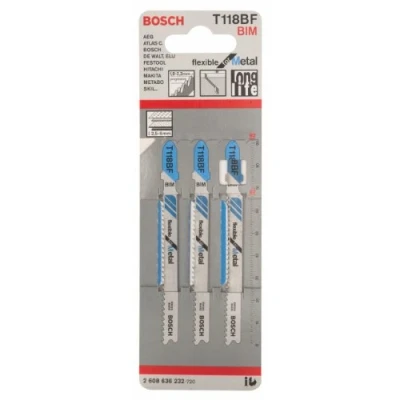 Imagen de Bosch Professional 3x Hojas de Sierra calar T 118 BF Flexible for Metal (para Láminas acero, accesorios calar)