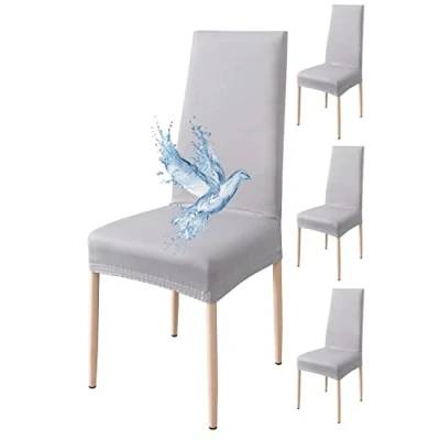 Imagen de Poligino Fundas Sillas de Comedor Pack 4 Impermeable, para Elástica, Suave y Confortable, Gris Claro