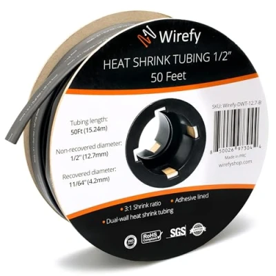 Imagen de Wirefy Tubo Termorretráctil 12,7 mm Termoretractil de Doble Pared 3:1 Revestimiento Adhesivo Térmico Negro Rollo 15 m