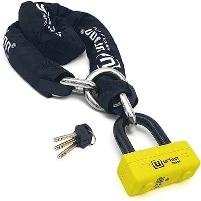 Imagen de URBAN UR74120L Cadena Candado Antirrobo Con Anilla Pesado ø13mm + Mini U, Alta Seguridad Homologada SRA, 120cm Mayor Distancia, Antirobo Multifunción para Disco Freno, Anclaje, Motocicleta, Parking