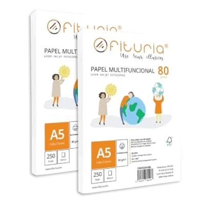 Imagen de Folios A5, Paquete de Papel Multifuncional para Uso Escolar y Entornos Laborales. Hojas A5 Tomar Notas Fichas Estudio, Ideal Impresión Ofituria (A5, 500 hojas)