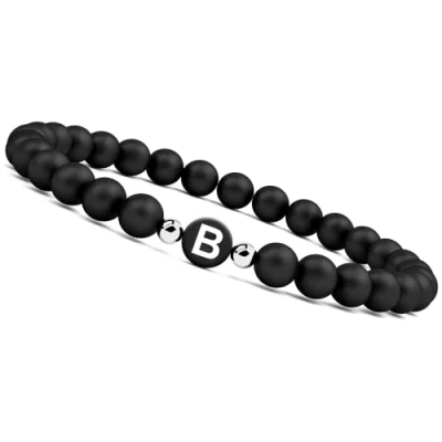 Imagen de GD GOOD.designs pulsera con nombre de perlas ónix letras la a Z, amistad para Navidad plata real, Buchstabe W, 16 20 cm