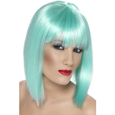 Imagen de Smiffys Peluca glamurosa, aqua neón, corta, despuntada con flequillo