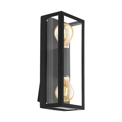 Imagen de Eglo Alamonte 1 Lámpara de pared para exterior, luz exterior 2 focos, aluminio fundido en negro y cristal transparente, casquillo E27, IP44