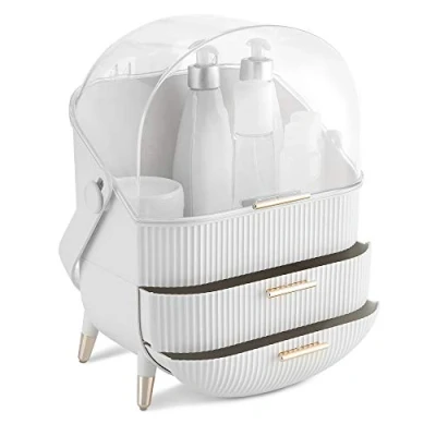Imagen de Navaris Organizador de Maquillaje con cajones Caja y Expositor Vintage para cremas perfumes baño Escritorio Tapa Transparente 2X cajón