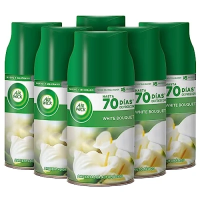 Imagen de Air Wick Eléctrico Recambios de Ambientador Automático Eléctrico, Esencia Para Casa Con Aroma a White Bouquet, Verde, 250 ml (Paquete 6)