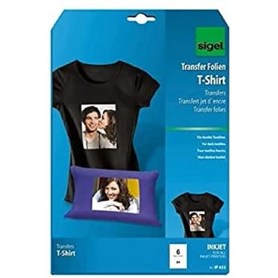 Imagen de SIGEL IP653 Transferencia inyección de tinta para camisetas oscuras, tamaño A4 (21 x 29,7 cm), 250 µm, 6 hojas