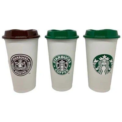 Imagen de STARBUCKS Heritage Juego de 3 vasos viaje plástico reutilizables edición limitada, tamaño grande, mediano, 473 ml