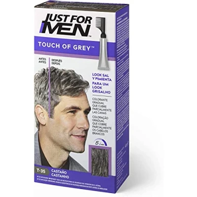Imagen de Just For Men Touch Of Grey, Tinte Pelo Hombre, Reduce Parcialmente Las Canas, Con Aplicador, Sin Amoníaco Ni Peróxido, Color Castaño T35