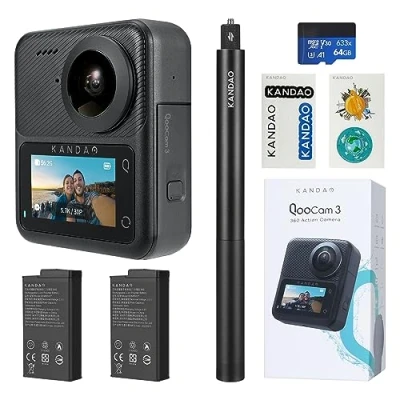 Imagen de KanDao QooCam 3 Cámara de Acción, Combo Viaje, 5.7K 62MP Foto 60fps Flawless 360 Video Cámara, Sensores Duales 1/1.55&quot; Mejor para Fotos Nocturnas Impermeable, Estabilización