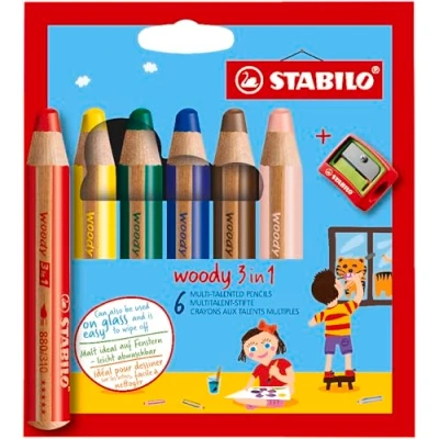 Imagen de Lápiz de color multitalento STABILO woody 3 en 1 Estuche con 6 colores y sacapuntas