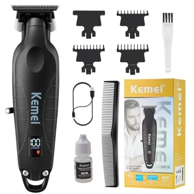 Imagen de KEMEI 2293 Recortadora profesional de pelo y barba para hombre, sin huecos, peluquería con hoja en T, recargable inalámbrica