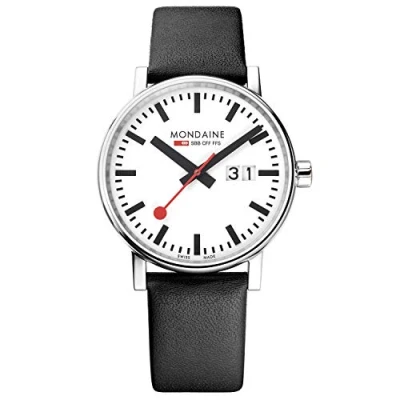 Imagen de Mondaine evo2 40 mm sapphire Big Date Watch with St. Steel polished Case white Dial and black leather Strap MSE.40210.LB