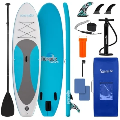 Imagen de SereneLife Tabla Paddle Surf Hinchable, Board, Cubierta Antideslizante, Aleta Inferior para remar, Estuche Guardar, Barco de pie Jovenes y Adultos