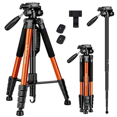 Imagen de Trípode de Cámara Movil, Victiv 2 en 1 Ligero Aluminio Monopie, Vídeo Canon/Nikon/Sony DSLR, con Placas Liberación Rápida y Soprtre Teléfono Naranja