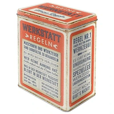 Imagen de Nostalgic Art lata de almacenamiento retro L, 3 reglas del taller, idea regalo para los amantes motor, café grande chapa, diseño vintage