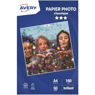 Imagen de Avery Juego de 50 hojas impresión fotográfica (brillante, A4, 160 g/m²)