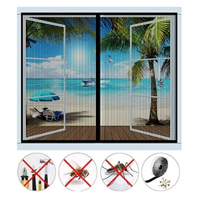 Imagen de Mosquitera magnética para ventanas o puertas de balcón (120 x 130 cm), color negro