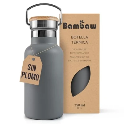 Imagen de Bambaw Botella térmica 350 ml, agua Gris oscuro, acero inoxidable, reutilizable, niños sin BPA antracita
