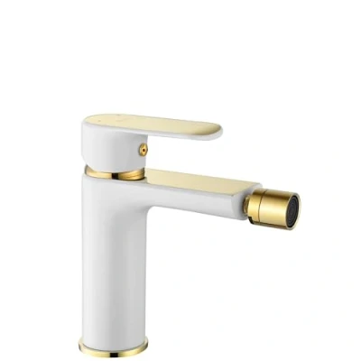 Imagen de Rea GRIFO de BIDET BLOOM WHITE GOLD Mezclador monomando latón para WC Inodoro Baño (Blanco/Dorado)