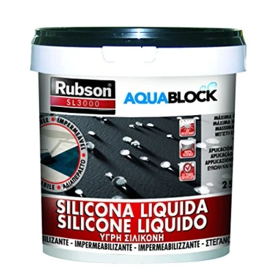 Imagen de Rubson Aquablock SL3000 silicona Líquida negra, impermeabilizante líquido para prevenir y reparar goteras humedades, elástica con tecnología Silicotec, 1 x 25 kg