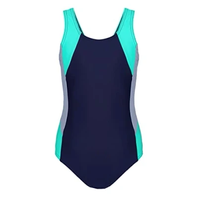Imagen de Aquarti Bañador de Baño para Niñas Deportivo Una Pieza, Azul Oscuro/Gris/Verde, 164