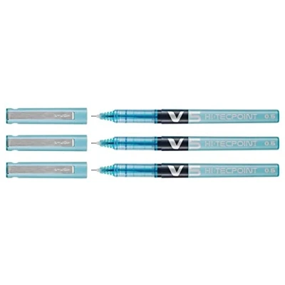 Imagen de Pilot Bolígrafo V5 con tinta líquida, punta de 0,5 mm (bolígrafo individual), cama individual negra, azul claro