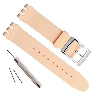 Imagen de Bañado en Plata Hebilla de Acero Inoxidable Resistente al Agua Correa Reloj Goma Silicona Banda (19mm, Ivory)