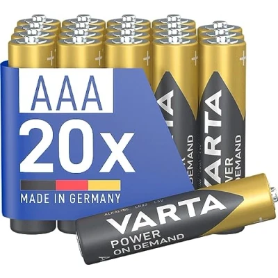 Imagen de VARTA Pilas AAA, paquete de 20, Power on Demand, alcalinas, 1,5V, inteligentes, flexibles, para accesorios ordenador, dispositivos Smart Home, linternas, Made in Germany