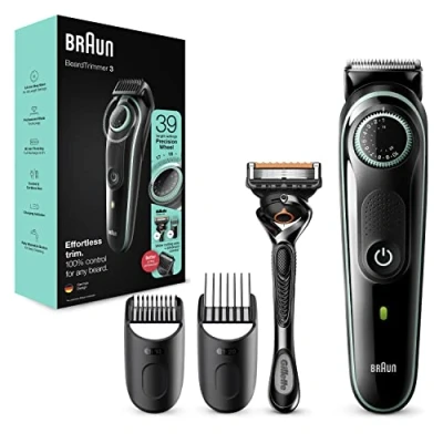 Imagen de Braun Recortadora de Barba, Máquina Cortar Pelo, Cortapelos Hombre para Cara y Pelo con Láminas Afiladas Larga Duración Maquinilla Gillette, 39 Ajustes Longitud, 3 BT3341, Negro/Verde