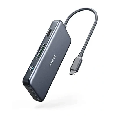 Imagen de Anker adaptador de concentrador USB C, 7 en 1, con 4 K HDMI, entrega energía, puerto datos lector tarjetas microSD y SD, 2 puertos 3.0