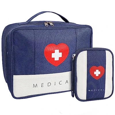 Imagen de Romon 2 Piezas Bolsa Primeros Auxilios Portátil, Botiquín de Vacio, Impermeable Gran Capacidad Médico Vacío, Emergencia para Hogar, Oficina, Airelibre (Azul)