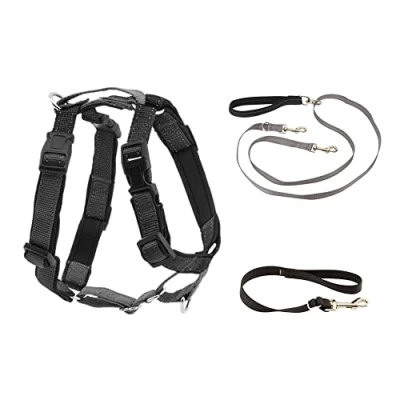 Imagen de PetSafe arnés 3 en 1 con Correa de Control Dos Puntos, sin tirones, pequeño, Negro, Ajustable