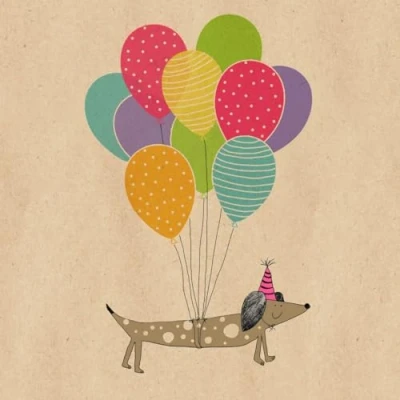 Imagen de 20 servilletas de papel reciclado para cumpleaños, diseño perro salchicha con globos, diseño. También decoupage y (33 x 33 cm)