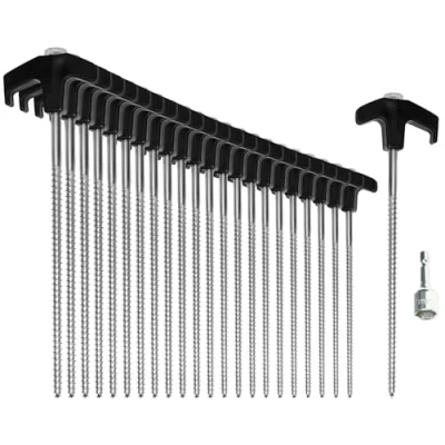 Imagen de com four® 24x piquetas de Acero con Adaptador para Destornillador inalámbrico Tornillo Clavos Tierra robustos Rosca Acampar y al Aire Libre