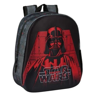 Imagen de STAR WARS Mochila Escolar, con Diseño 3D, Adaptable a Carro, Ideal para Niños de Diferentes Edades, Cómoda y Versátil, Calidad Resistencia, 27x10x33 cm, Color Negro