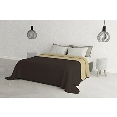 Imagen de Elegant Cama Italiano Lino Verano Colcha de Brown/Crema Doble 260 x 270 cm