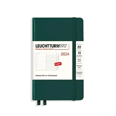Imagen de LEUCHTTURM1917 367728 Agenda semanal y cuaderno de bolsillo (A6) 2024, 12 meses, verde bosque, inglés