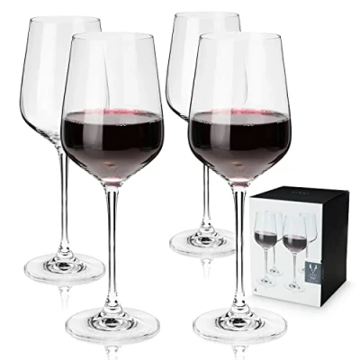 Imagen de Viski Reserve copas de vino tinto cristal europeo, 4 sin plomo, cristalería hecha en Europa, juego con tallo, 21 onzas