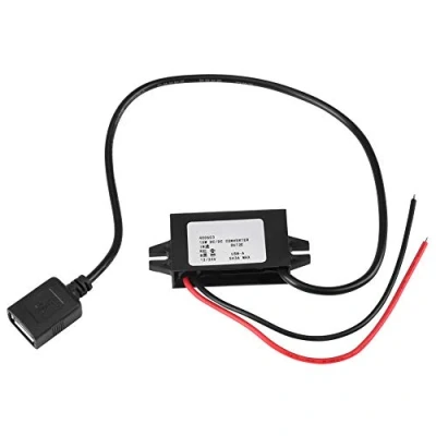 Imagen de Haofy Convertidor de Corriente Adaptador DC Step Down 12V / 24V a USB 5V 3A Regulador Cables