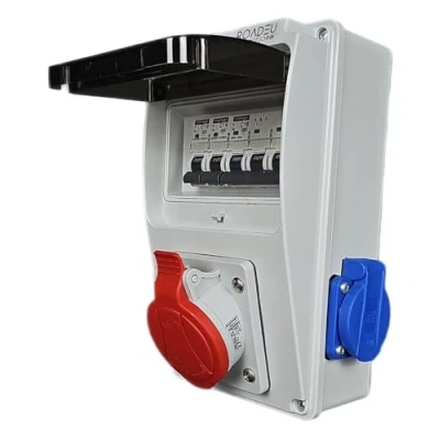 Imagen de Distribuidor de corriente CEE 1 x 16 A 5P, 2 230 V con interruptor seguridad C16A 3P y C16 1P. para interior/exterior, talleres fábricas IP44