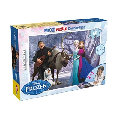 Imagen de Liscianigiochi Puzzle Maxi Floor para niños de 60 piezas 2 en 1, Doble Cara con reverso colorear Disney Frozen 46874