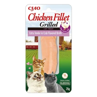 Imagen de INABA Filete de Pollo a la Parrilla Golosinas Extra Tierno para Gatos Caldo con Sabor Cangrejo Snack Rico en Antioxidantes 15g