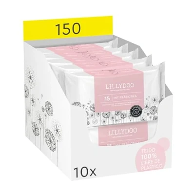 Imagen de Toallitas con prebióticos LILLYDOO, 150 unidades (10 x 15), tejido 100% libre de plástico, sin perfumes