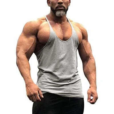 Imagen de Hombres Algodón Puro Gimnasia Camiseta de Tirantes Elástico Culturismo Ejercicio Sin Mangas Gris M
