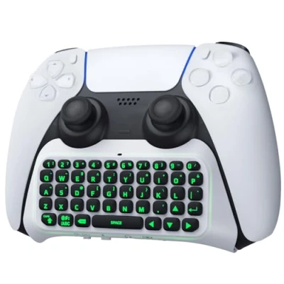 Imagen de TiMOVO Teclado Inalámbrico Compatible con PS5, de Controlador Bluetooth Genial Retroiluminación Verde, 47 Teclas, Altavoz Incorporado, Conector Audio 3,5 mm para Mando Blanco